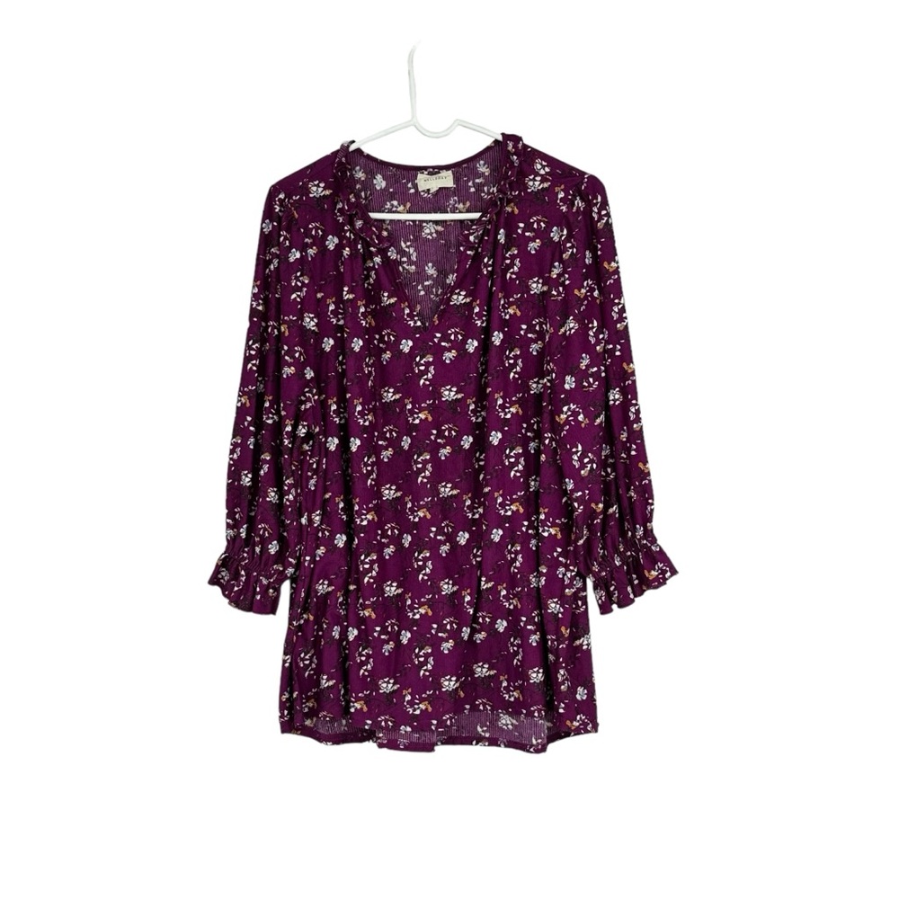 *Women’s Melloday Size 2X Magenta Polyester/Spandex Semi Sheer Floral Tunic Top